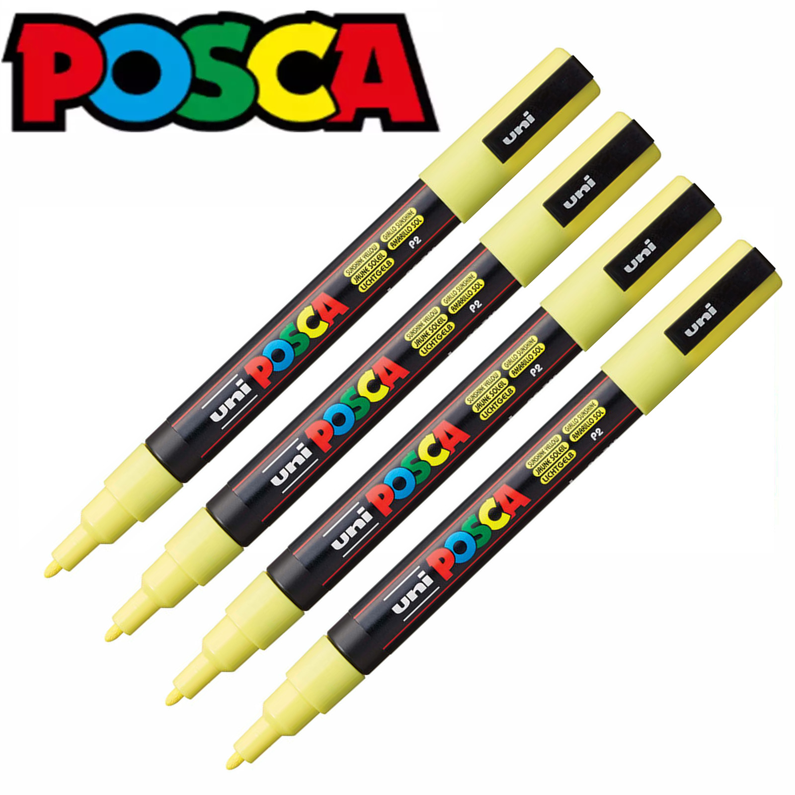 Uni Posca PC-3M Paint Marker Pens - Fine Nib - Pack of 4 - Sunshine Yellow
