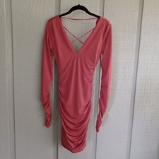 TIGER MIST Mason Dress Size M Slinky Ruching Long Sleeve V Neck Color Rust