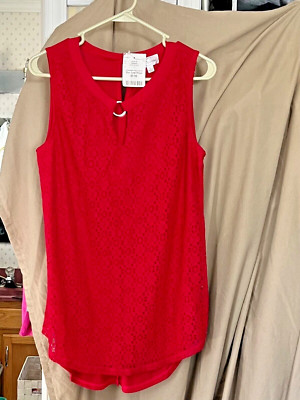 Eve & Maddie Womens Red,sleeveless,lace Top. SZ L    NWT