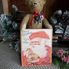 BEAUTIFUL SANTA VINTAGE PRIMITIVE VICTORIAN STYLE CHRISTMAS PROSPERITY COIN SIGN