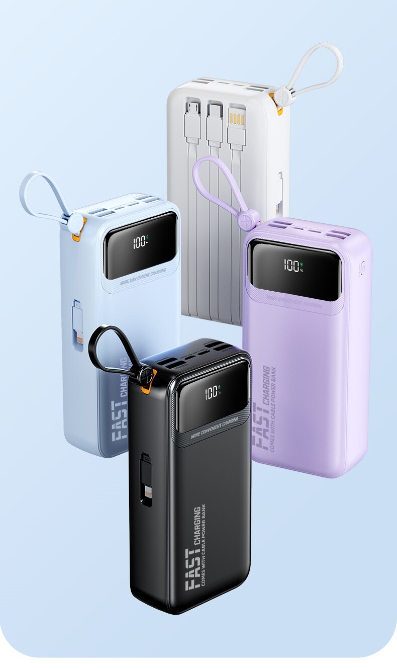 30000mAh Ultra-Slim Portable Charger with Built-in Cables for Fast USB C Charging-image