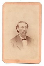 Antique CDV Circa 1870s Handsome Man With Mustache In Suit Bow Tie Unmarked