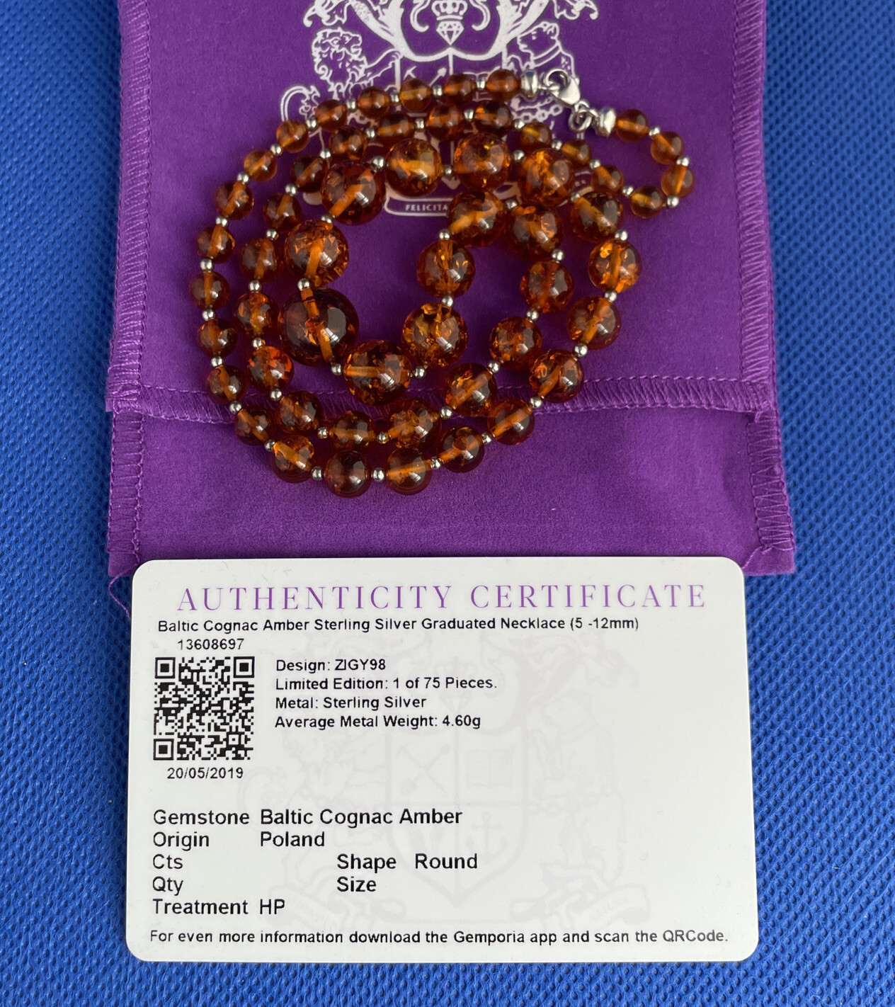 Gemporia Cognac Baltic Real Amber 925 Clasp & Bead Necklace