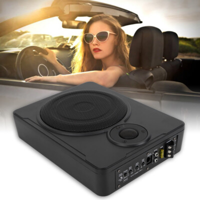 8 in 600W Low Profile Under-Seat Active Powered Car Subwoofer Sub +Amp Kit Black