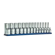 Capri Tools 1/4 in. Drive Shallow/Deep 6-Point Socket Set w/ Rail, Metric, 28-Pc