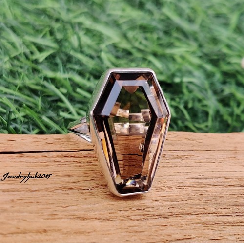 Smoky Quartz Coffin Ring 925 Silver Ring Handmade Ring Gemstone Ring MO117 - Picture 6 of 9