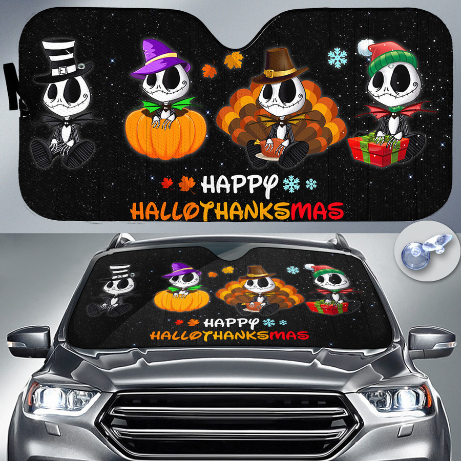 Jack Skellington Happy Hallothanksmas Disney Car Sun Shade