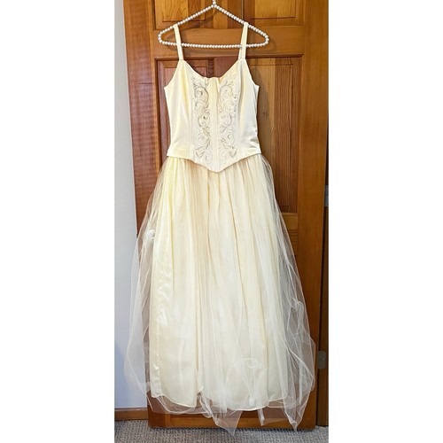 Gunne Sax Jessica McClintock Yellow Corset Prom Dress Sz 7/8 Belle Satin Fairy