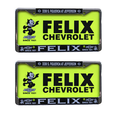 Metal Chrome License Plate Set of 2 Frames and 2 Plastic Retro Inserts