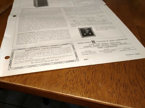 Realistic Model 40-4019A SPEAKER SPECIFICATIONS / INSTRUCTIONS PAGE - Afbeelding 3 van 3