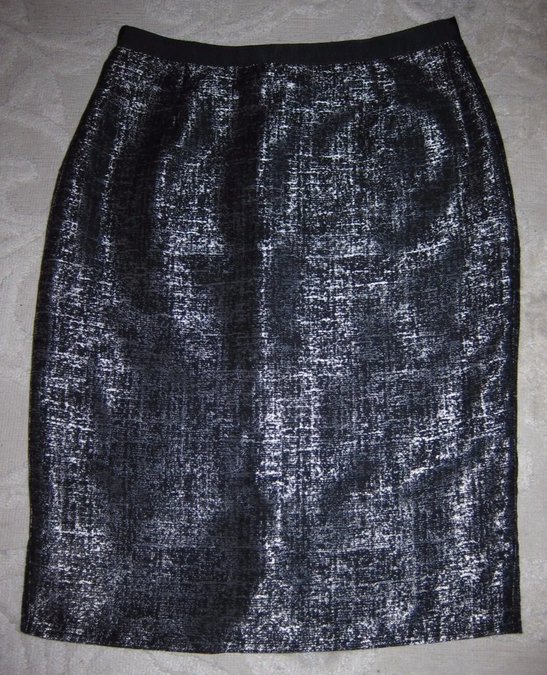 Marks & Spencer Falda Lápiz Metálica Negra y Plateada, Damas Reino Unido Talla 10 (US 8)