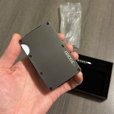 RIDGE SLIM RFID BLOCKING WALLET w/CASH STRAP-MATTE GUNMETAL TITANIUM