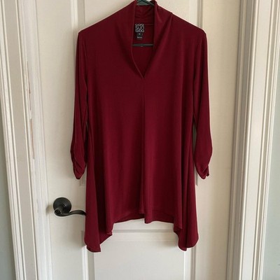 Clara Sun Woo Deep Red/Wine Asymmetrical Hem Tunic Top