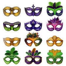 12Pcs Paper Carnival Masks Half Face Mardi Gras Style for Masquerade Party Ball