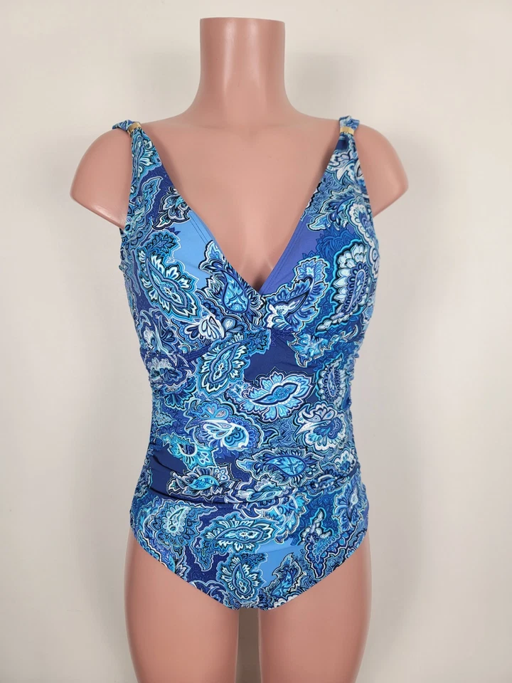 Ralph Lauren AZUL Bandana Paisley Estampado Una Pieza Traje de Baño EE. UU. 10 Natación Playa Foto 4 de 4