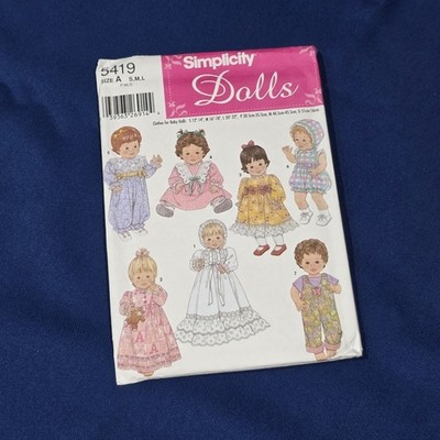 Simplicity Dolls 5419 Sewing Pattern Doll Clothes - Uncut - Date 2003 S, M, L
