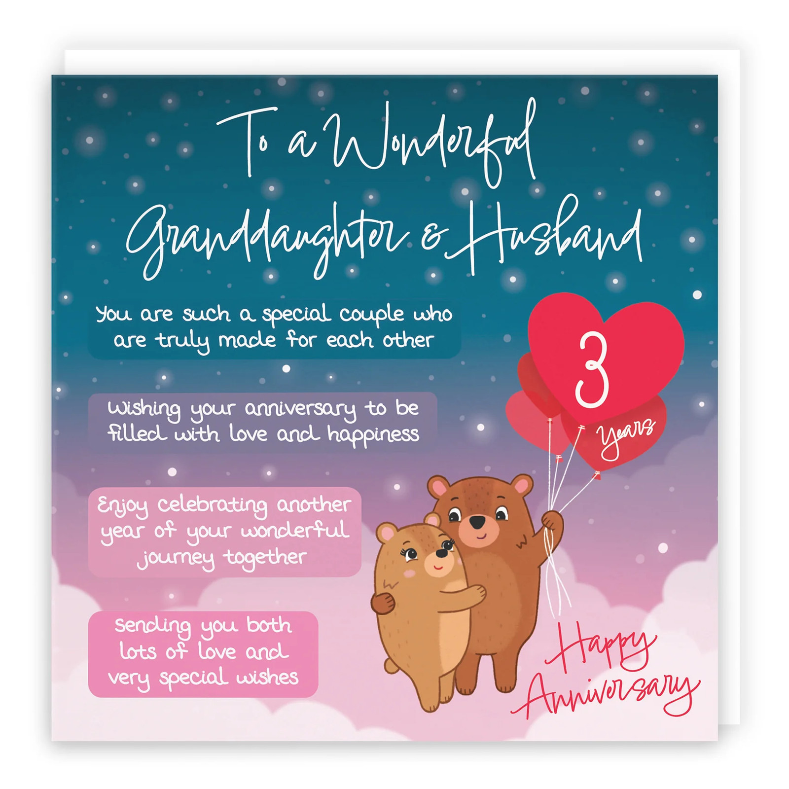 3rd Granddaughter And Husband Anniversary Card Starry Night Cute Bears