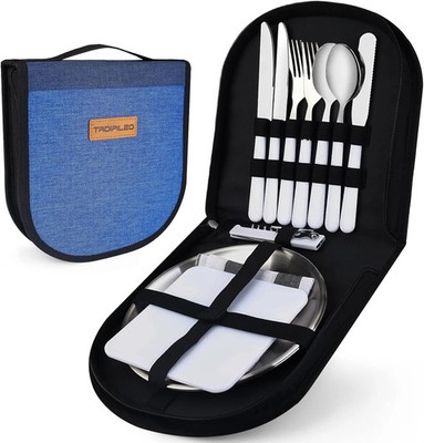 Camping Mess Kit,12 Piece Silverware Kit Cutlery Organizer Utensil Picnic Set, S