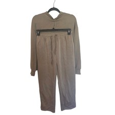 WIHOLL Womens 2 Piece Loungewear Set Mock Neck Top and Drawstring Pants Taupe M