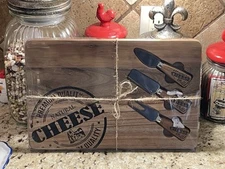 ✅New! Brandani Inox Premium Quality Wooden Cheese Board Set Knife Spreader Fork