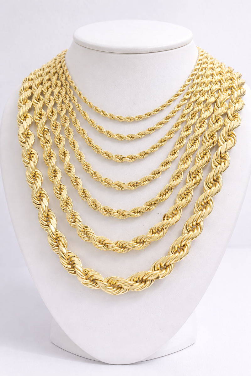 10k Real Gold Rope Chain 2mm 2.5mm 3mm 4mm 5mm 6mm 7mm 8mm 18-30