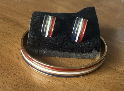 Vintage Avon Glory Collection Red White & Blue Bangle Bracelet & Matching Ear