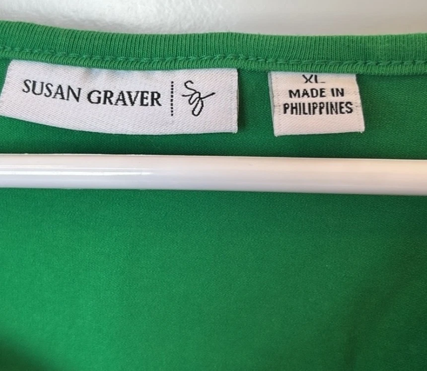 Blusa Susan Graver Verde Top Mujer Adornada Cuello VNetchestone Talla XL Foto 3 de 4