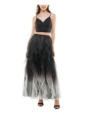 TEEZE ME Womens Mesh Zippered Spaghetti Strap V Neck Full-Length Prom Dress