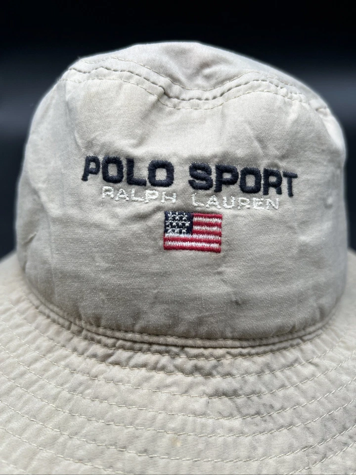 De colección Ralph Lauren Polo Deporte Sombrero Cubo Caqui Bordado Talla S Defectuoso Foto 2 de 4