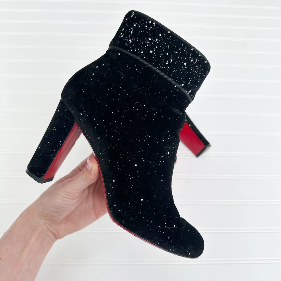Christian Louboutin Moulamax 黑色天鹅绒踝靴 闪亮 Galaxy 39 85 毫米 — 第 2/4 张图片