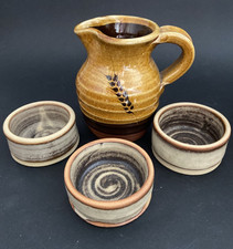 4 x British Studio Pottery  1 x jug 3 x small dishes/salts