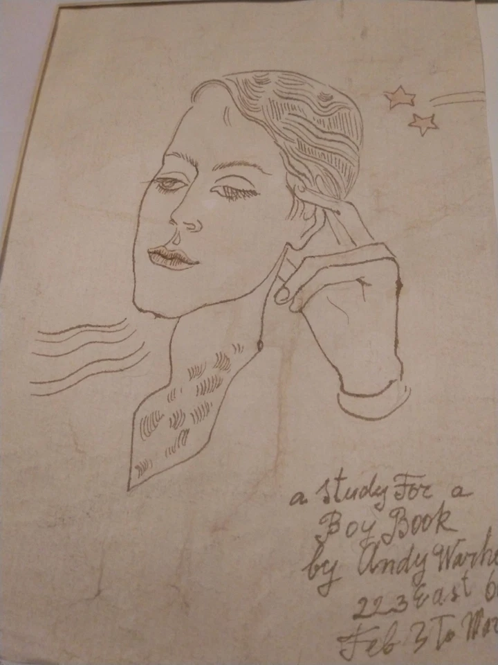 Retrato de un joven A Warhol Un estudio para un niño libro dibujo a mano papel tinta Foto 3 de 4