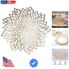 6 Pack Gold Placemats Metallic Pressed Vinyl Round Leaf Plastic Dinning Table...