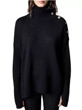 ZADIG  VOLTAIRE Star Button Black Metallic Cashmere Sweater Sz M NWT 668 