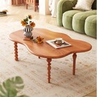 NICOKI French Country Geometric Coffee Table Solid Wood Cloud Shape Living Room
