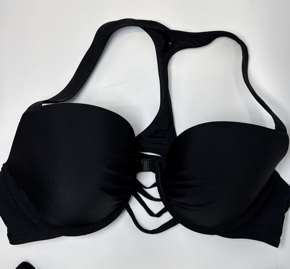 AERIE BLACK 2PC HIGH WAIST MOLDED CUPS BIKINI SWIMSUIT Bottom SZ XL Top 38C - Image 3 of 4