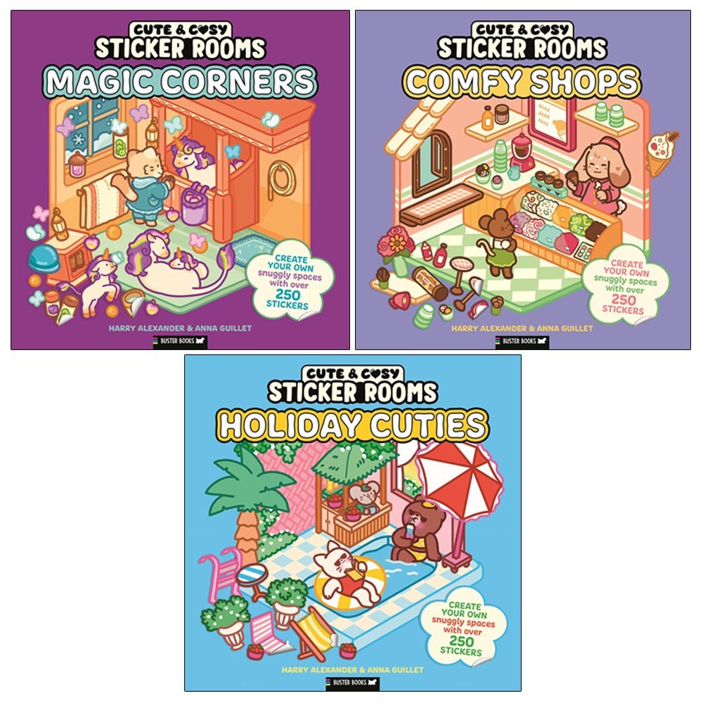 Cute and Cosy Sticker Rooms by Harry Alexander,Anna Guillet 3 Activity Books Set