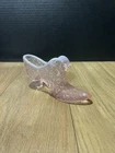 Rare Color Vtg Fenton Cat Head Shoe Opalescent Pink Rose 5 1/2" Slipper Figurine