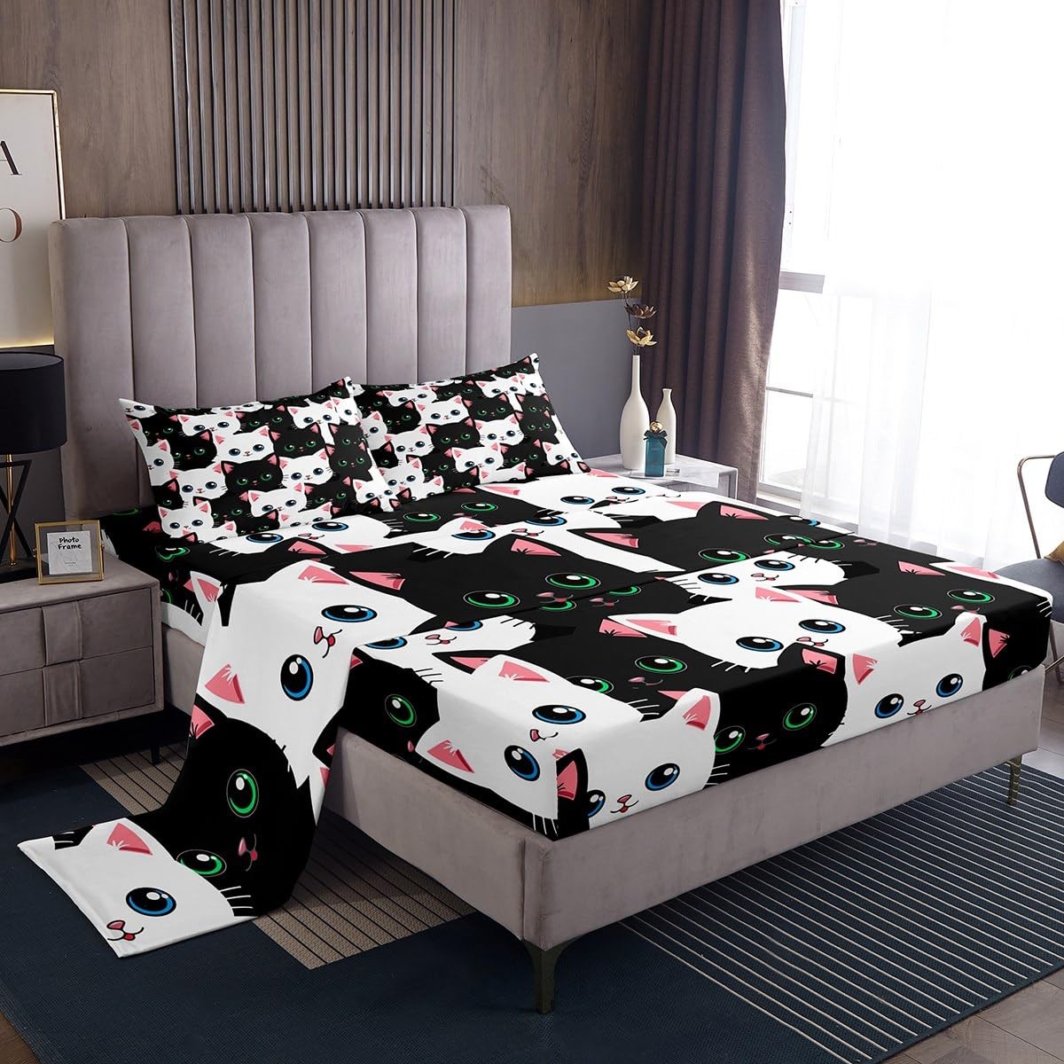 California King Cat Print Sheet Set - Soft Microfiber Bedding With Deep Pocket, 4-Piece
