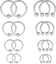 Ruifan 8PRS 16PCS 14G Surgical Steel Horseshoe  Captive Bead 16PCS - Silver
