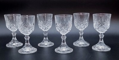 Set of 6 Royal Rock Crystal RCR Gemini Cordial Liquor Glasses Petticoat Stem