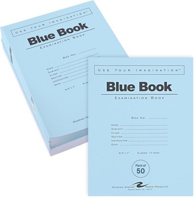 Exam Blue Books, 50 School Examination Booklets, 8.5'' x 7'', 6 Sheets/12 Pages...