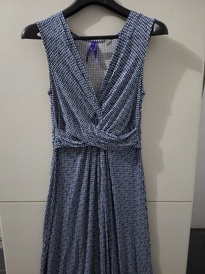 Seraphine Dress Womens 6 Blu Emory Maxi Flare Sleeveless Twist Geometric Stretch