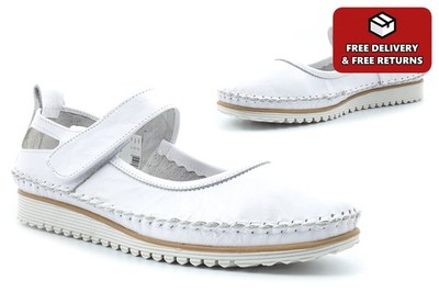 Damen Leder Pumps Damenschuhe Leder Klettverschluss Echtleder weiß