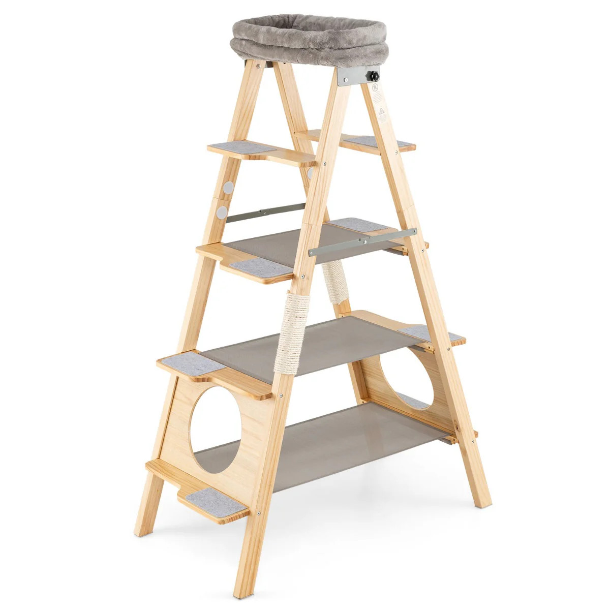 Arbre à chat pliable 5 niveaux avec grand griffoir en sisal naturel