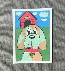 ACEO Original Dog Cartoon Acrylic Painting by Erica Ferlet Art