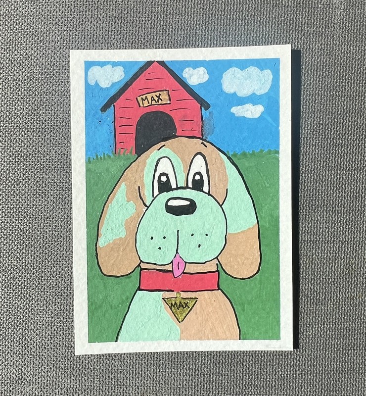 ACEO Original Dog Cartoon Acrylic Painting by Erica Ferlet Art