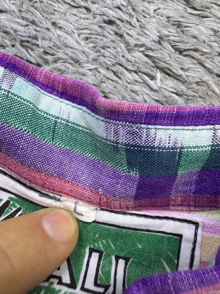 Vtg Kuta Bali Shirt Men Large Pastel Watercolor Linen Striped Button Down 70s - Image 4 of 4