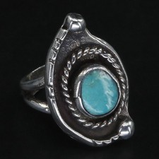 VTG Sterling Silver NAVAJO Braided Turquoise Pebbled Statement Ring Size 5 - 7g