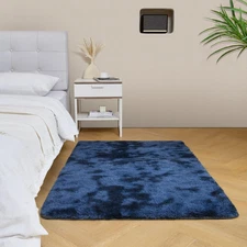 Duduta Navy Blue Fluffy Bedroom Rug 3X5 Ft, Tie-Dye Shag Plush Area Rug for Nurs